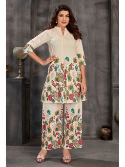 Ekta Textiles - Cream Premium Khadi Cotton Mixed Floral Print Co-Ord Set