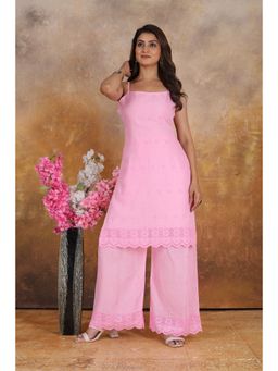 Ekta Textiles - Pink Cotton Floral Thread Work Co-Ord Set