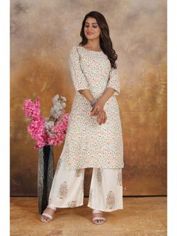 Ekta Textiles - Cream Cotton Mixed Floral Print Co-Ord Set