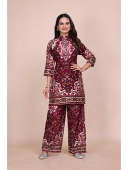 Ekta Textiles - Wine Cotton Rayon Printed Co-Ord Set
