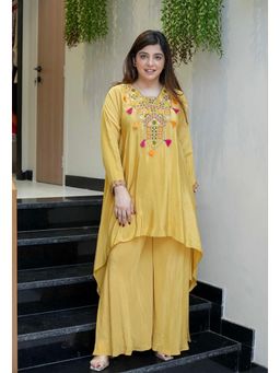 Ekta Textiles - Yellow Chic French Crepe Embroidered Co-Ord Set