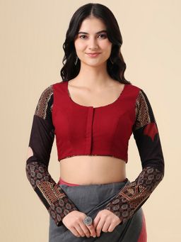 SALWAR STUDIO - Maroon Pure Cotton Ajrakh Block Printed Stitched Blouse