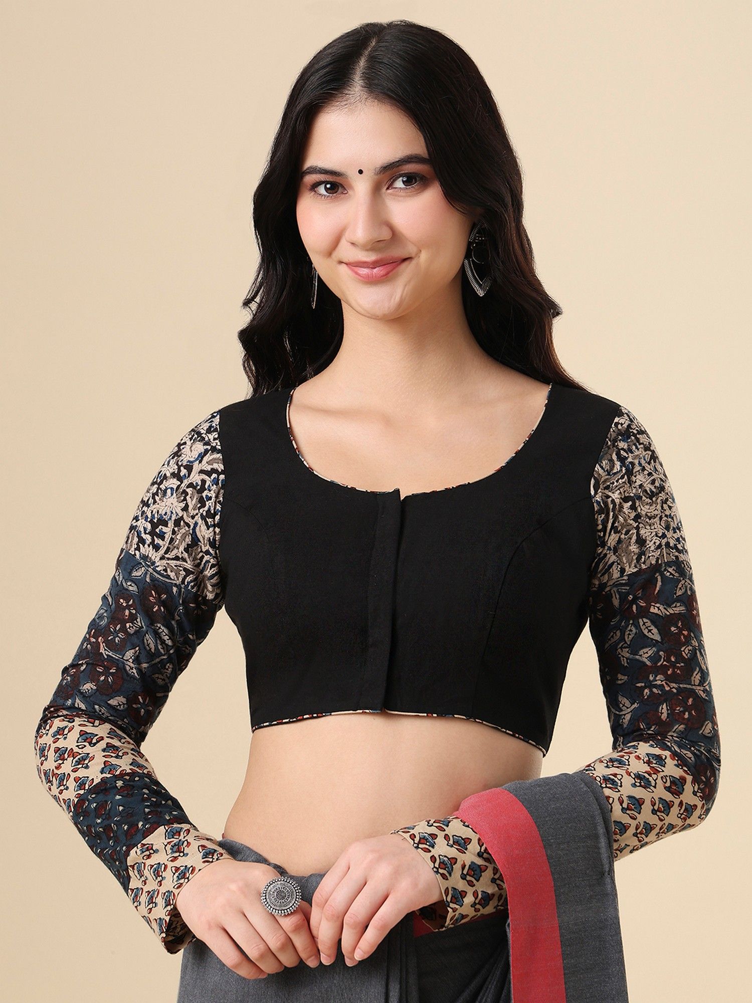 salwar studio Black Pure Cotton Ajrakh Block Printed Stitched Blouse-picture-12