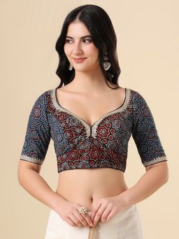 SALWAR STUDIO - Blue Cotton Sweetheart Neck Stitched Blouse