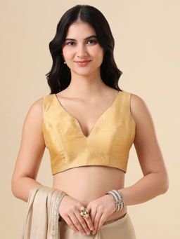 SALWAR STUDIO - Gold Woven Design Taffeta Silk Stitched Blouse