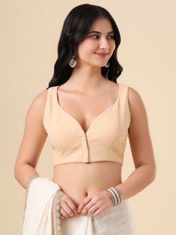 SALWAR STUDIO - Beige Women Pure Cotton Stitched Blouse