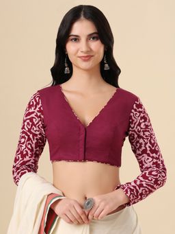 SALWAR STUDIO - Wine Pure Cotton Batik Printed Stitched Blouse
