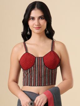 SALWAR STUDIO - Multicolour Pure cotton Ajrak Corset Stitched Blouse
