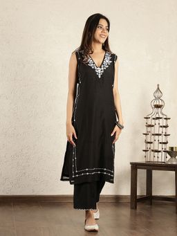 Spring Soul - Black Chanderi Embroidered Kurta
