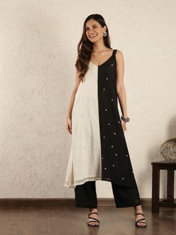 Spring Soul - Black Chanderi Colorblock Kurta