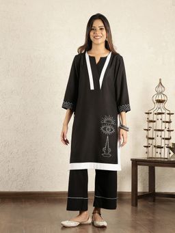 Spring Soul - Black Hand Embroidered Kurta