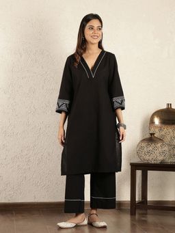 Spring Soul - Black Cotton Linen Embroidered Kurta