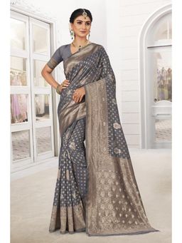 EXCLUSIVA - Grey Banarasi Saree with Unstitched Blouse