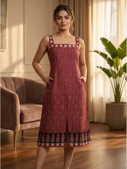 SILSELAH - Red A-Line Midi Dress