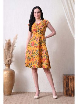 SILSELAH - Yellow A-Line Knee Length Dress