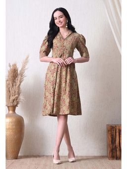 SILSELAH - Green A-Line Knee Length Dress