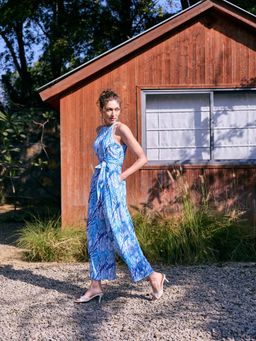 Style Island - Blue Mia Printed Jumpsuit with Belt