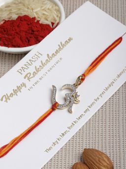 PANASH - Men Gold-Toned Ad Stone Handmade Om Pendant Cum Rakhi With Roli Chawal
