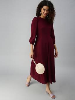 SHOWOFFFF - Women Wine Solid Round Neck Jumpsuit