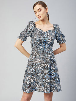 Marie Claire - Women Casual Blue Colour Above Knee Abstract Dress