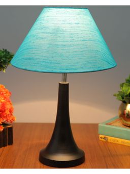 Homesake - Black Metal Table Lamp with Fabric Shade - E27 Ring Holder - Cone - Turquoise Cone