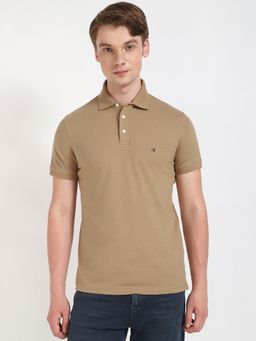 Tommy Hilfiger - Men Beige Solid Casual Polo T-Shirt