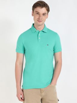 Tommy Hilfiger - Men Turquoise Solid Casual Polo T-Shirt
