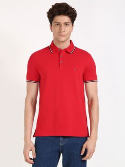 Tommy Hilfiger - Men Red Solid Casual Polo T-Shirt