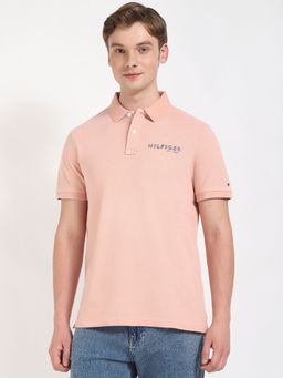Tommy Hilfiger - Men Peach Solid Casual Polo T-Shirt