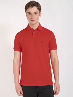 Tommy Hilfiger - Men Red Solid Casual Polo T-Shirt