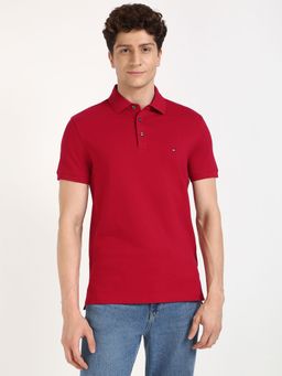 Tommy Hilfiger - Men Dark Red Solid Casual Polo T-Shirt