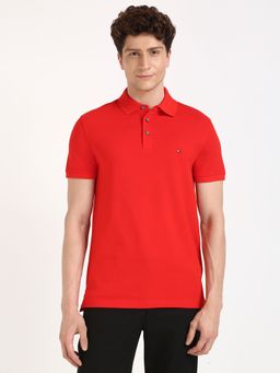 Tommy Hilfiger - Men Red Solid Casual Polo T-Shirt