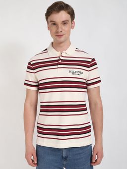 Tommy Hilfiger - Men Beige Stripes Casual Polo T-Shirt