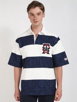 Tommy Hilfiger - Men White and Navy Blue Casual Polo T-Shirt
