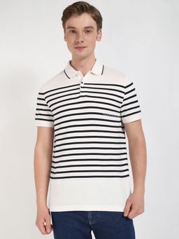 Tommy Hilfiger - Men Off White Stripes Casual Polo T-Shirt