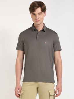 Tommy Hilfiger - Men Dark Grey Solid Casual Polo T-Shirt