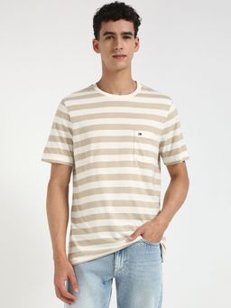 Tommy Hilfiger - Men Beige Stripes Casual T-Shirt