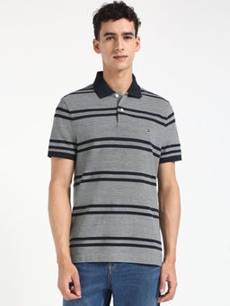 Tommy Hilfiger - Men Grey Stripes Casual Polo T-Shirt