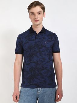 Tommy Hilfiger - Men Navy Blue Printed Casual Polo T-Shirt