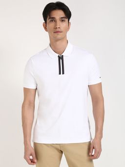 Tommy Hilfiger - Men White Solid Zipper Polo T-Shirt