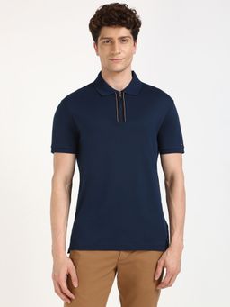 Tommy Hilfiger - Men Navy Blue Solid Casual Polo T-Shirt