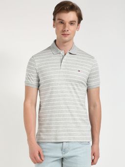 Tommy Hilfiger - Men Grey Stripes Casual Polo T-Shirt