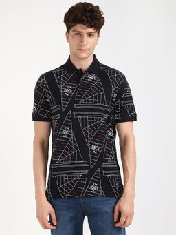 Tommy Hilfiger - Men Black Printed Casual Polo T-Shirt