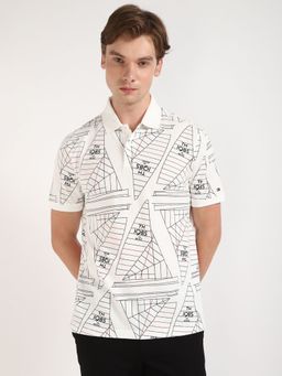 Tommy Hilfiger - Men White Printed Casual Polo T-Shirt