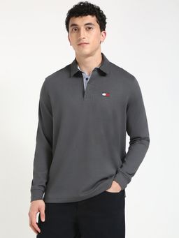 Tommy Hilfiger - Men Grey Solid Casual Polo T-Shirt