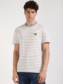 Tommy Hilfiger - Men Pink and Grey Stripes Casual T-Shirt