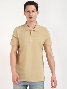 Tommy Hilfiger - Men Beige Solid Casual Polo T-Shirt