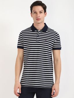 Tommy Hilfiger - Men Navy Blue Stripes Casual Polo T-Shirt