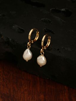 Accessorize London - Real Gold Plated Pearl Huggie Hoops Earring for Women