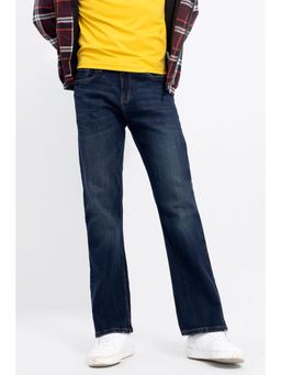 Snitch - Mens Navy Blue Denim Bootcut Casual Jeans